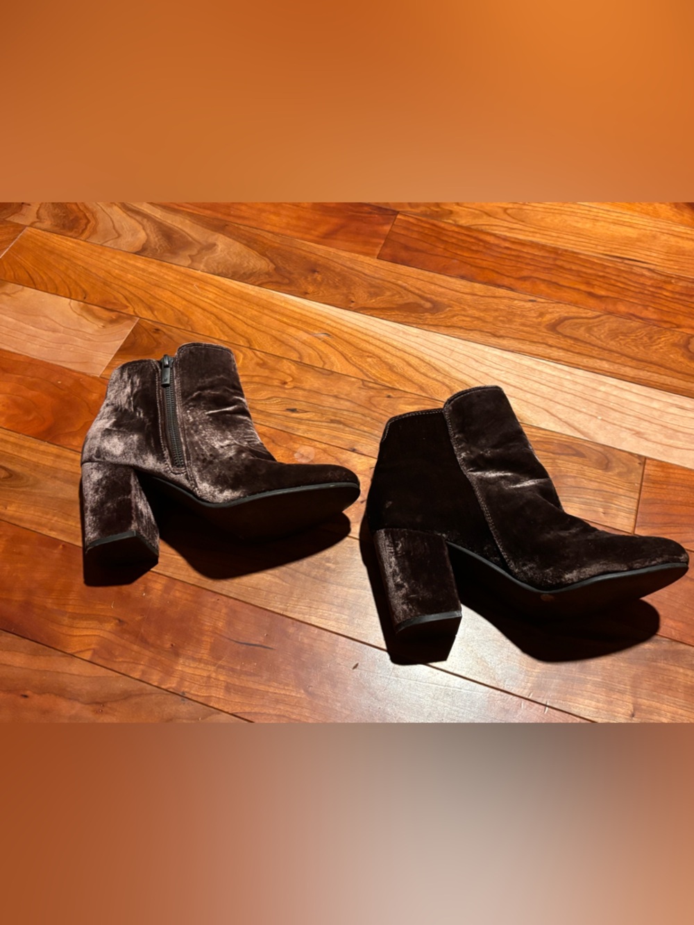 Lucky Brand Velvet Block Heel Ankle Boots - Brown - Picture 2 of 7
